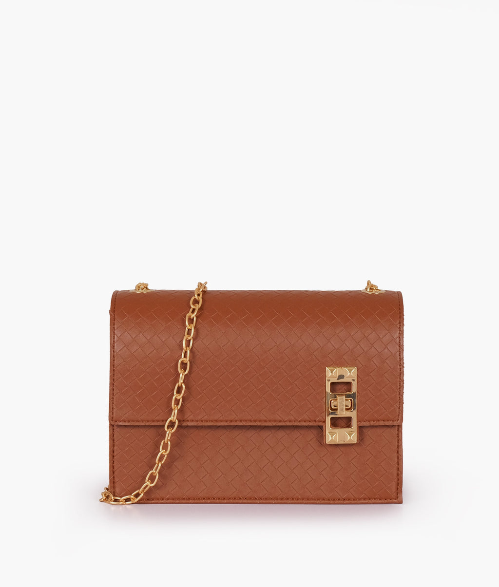 LumaVex - Brown weaved chain shoulder bag with twist lock