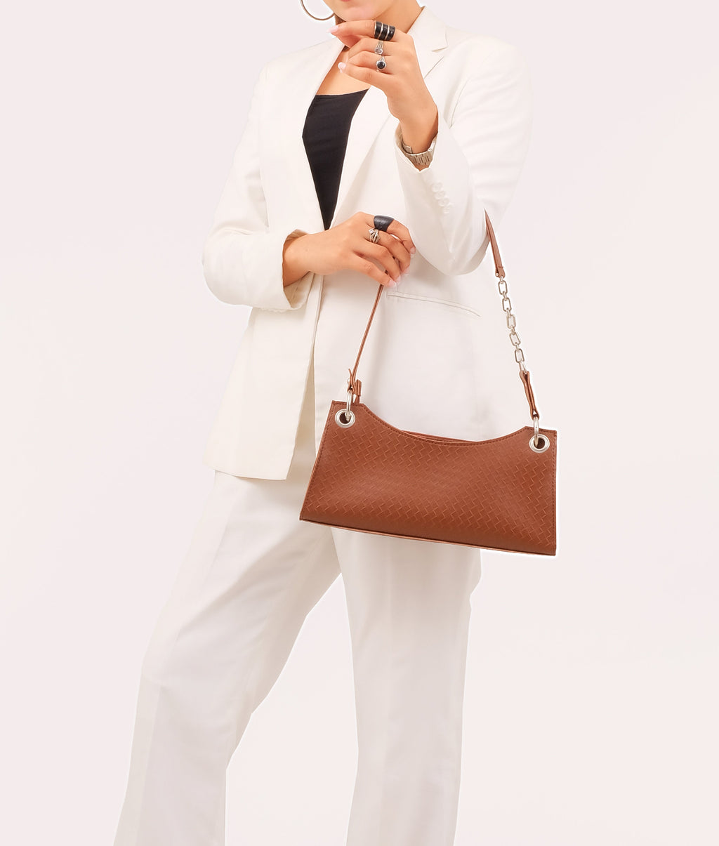 LumaVex - Brown weaved elongated chain handle purse