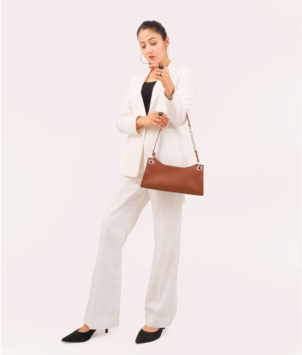 LumaVex - Brown weaved elongated chain handle purse