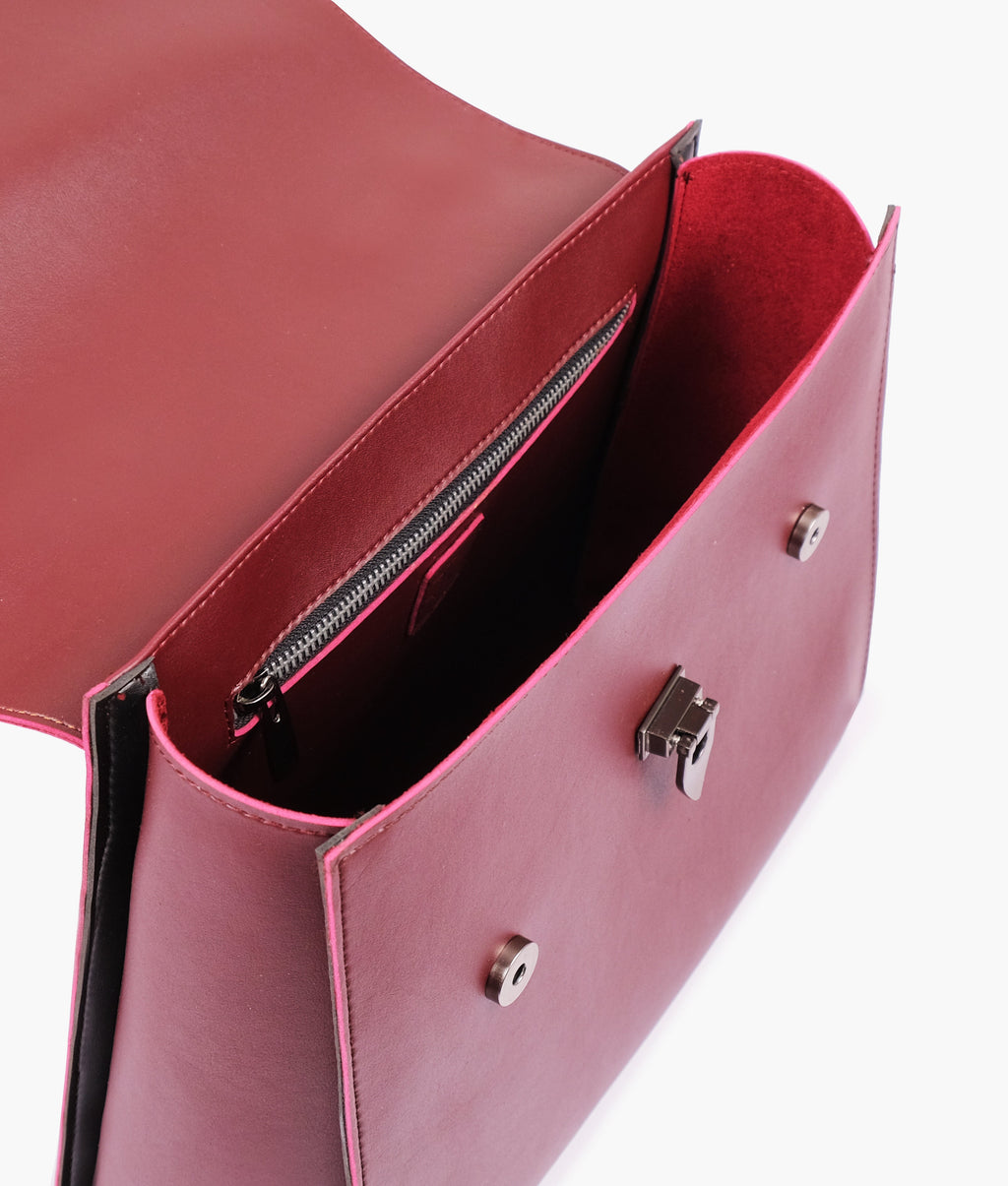LumaVex - Burgundy flap-over top-handle bag