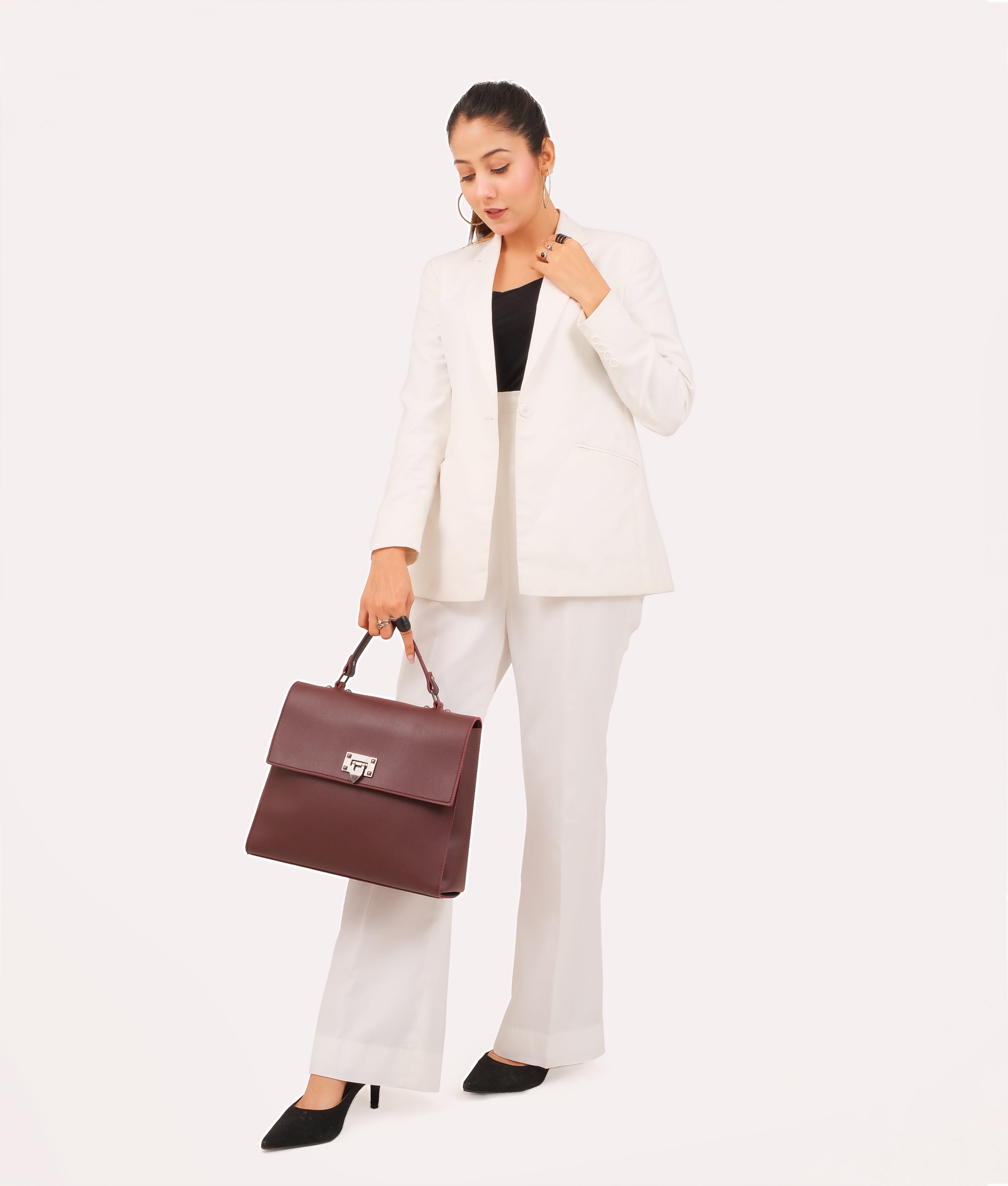 LumaVex - Burgundy flap-over top-handle bag