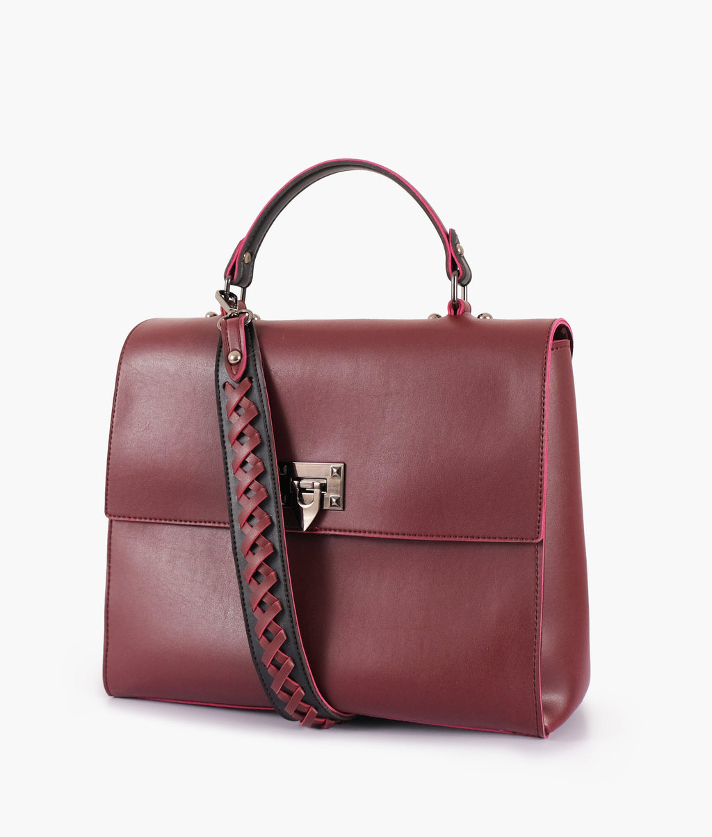 LumaVex - Burgundy flap-over top-handle bag
