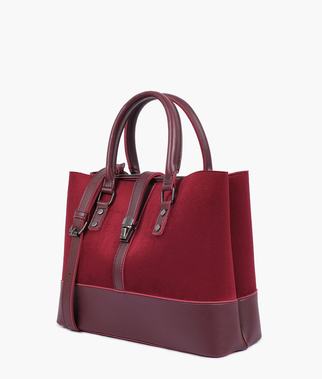 LumaVex - Burgundy suede multi-compartment shoulder bag