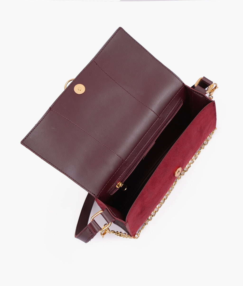 LumaVex - Burgundy suede buckle envelope bag