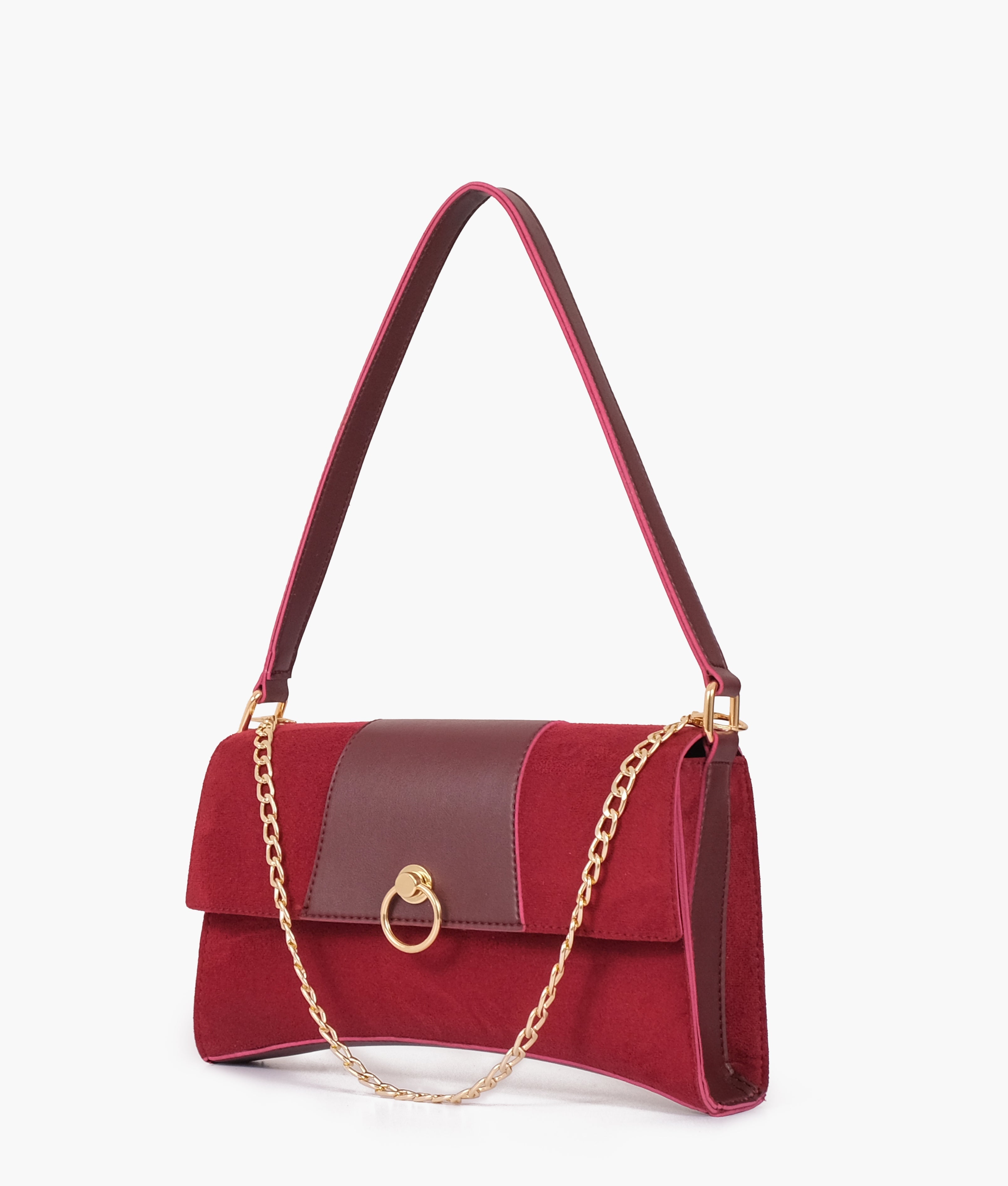 LumaVex - Burgundy suede buckle envelope bag