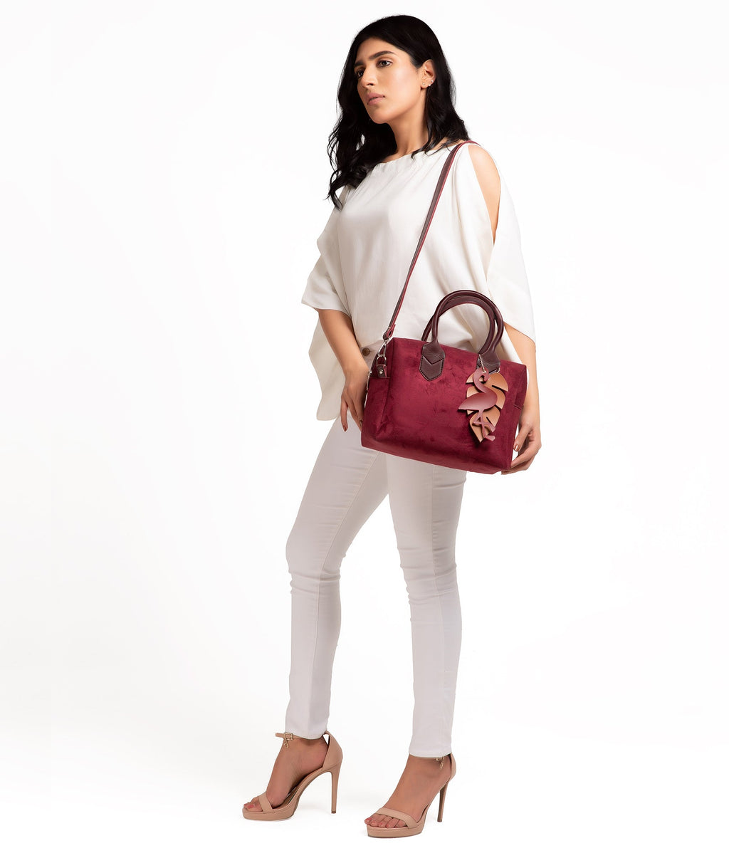 LumaVex - Burgundy suede mini bowling bag