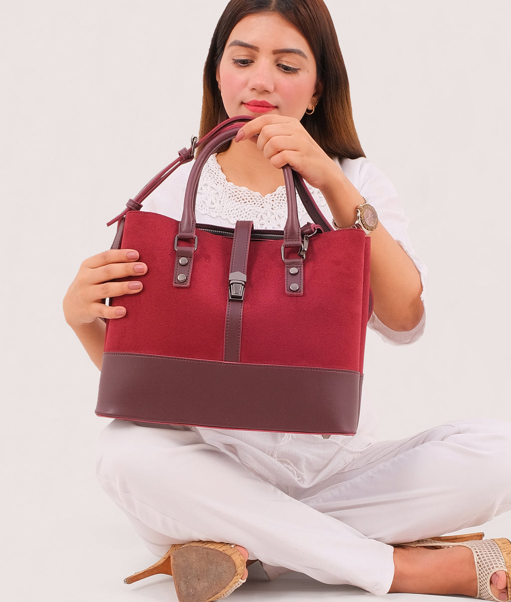 LumaVex - Burgundy suede multi-compartment shoulder bag