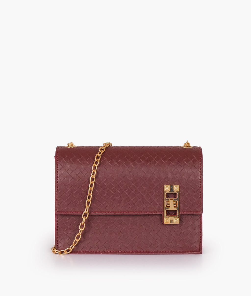 LumaVex - Burgundy weaved chain shoulder bag with twist lock