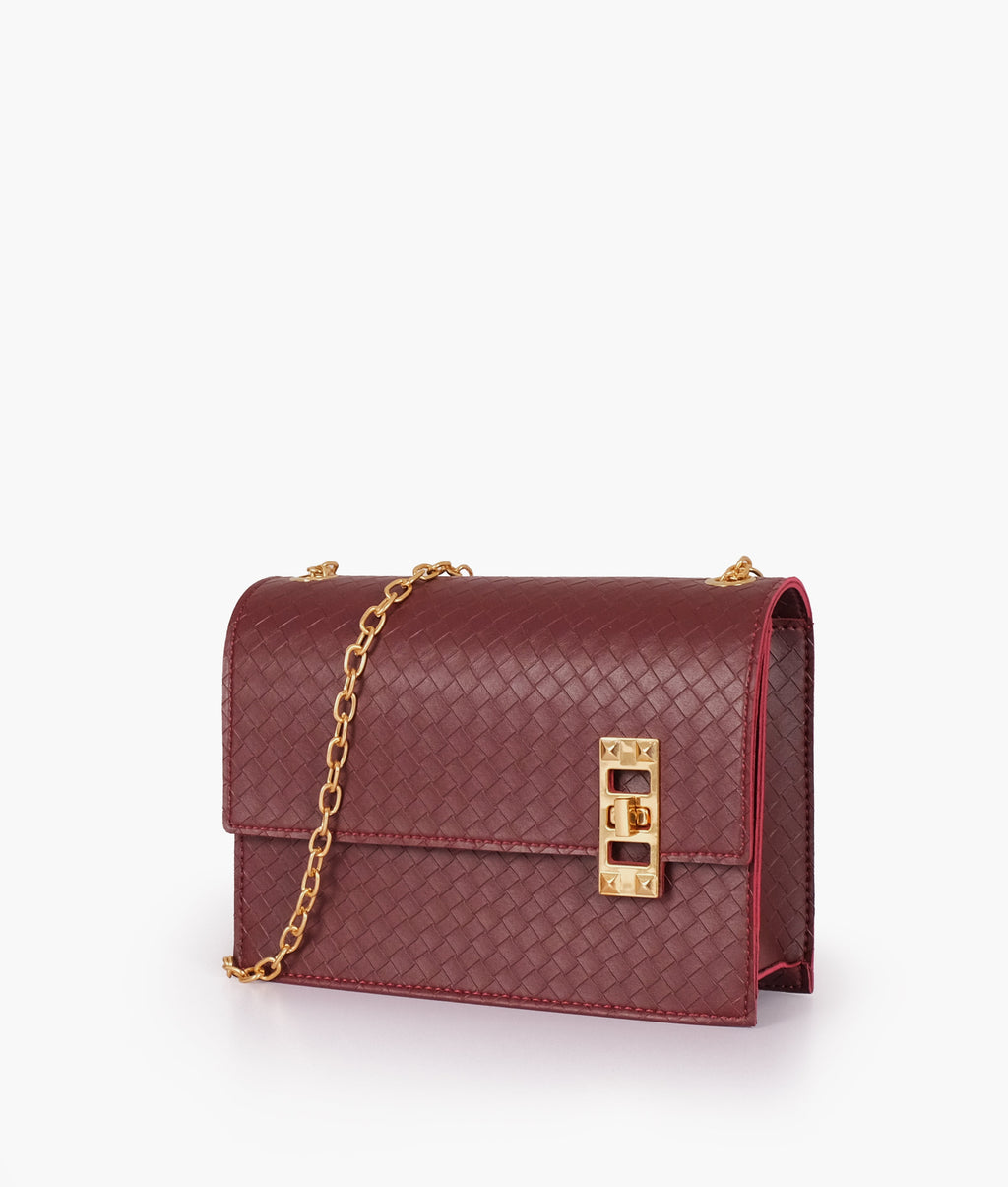 LumaVex - Burgundy weaved chain shoulder bag with twist lock