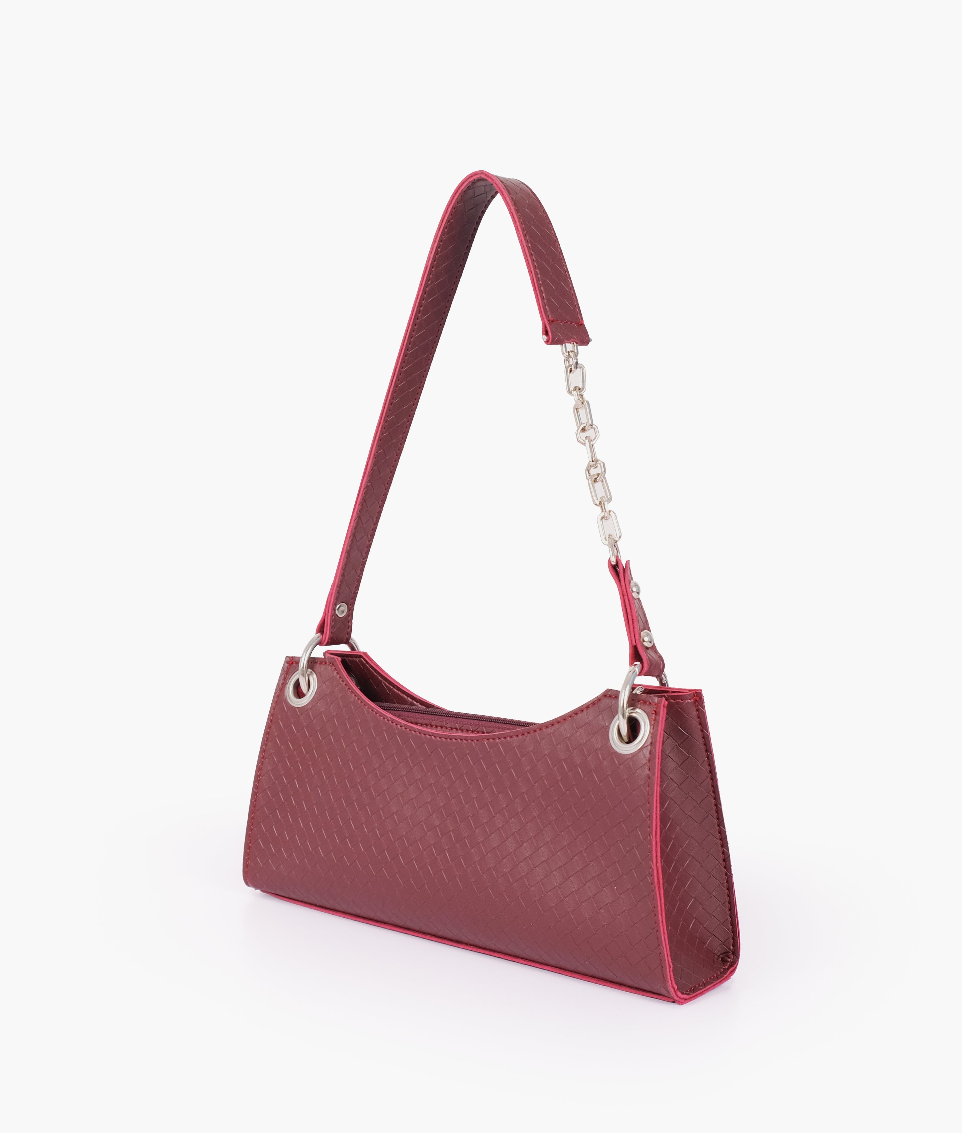 LumaVex - Burgundy weaved elongated chain handle purse