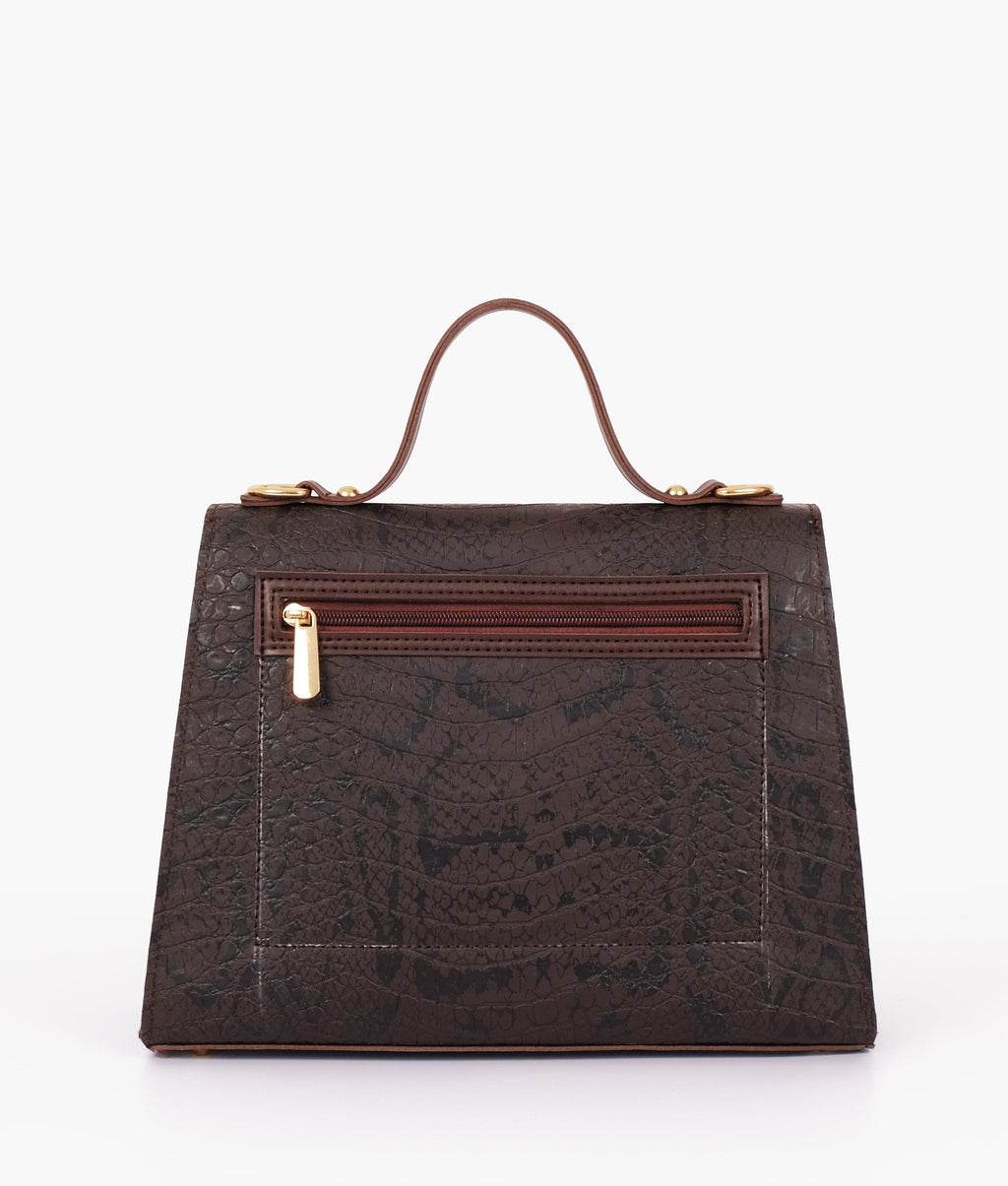LumaVex - Dark brown crocodile cross-body bag with top-handle