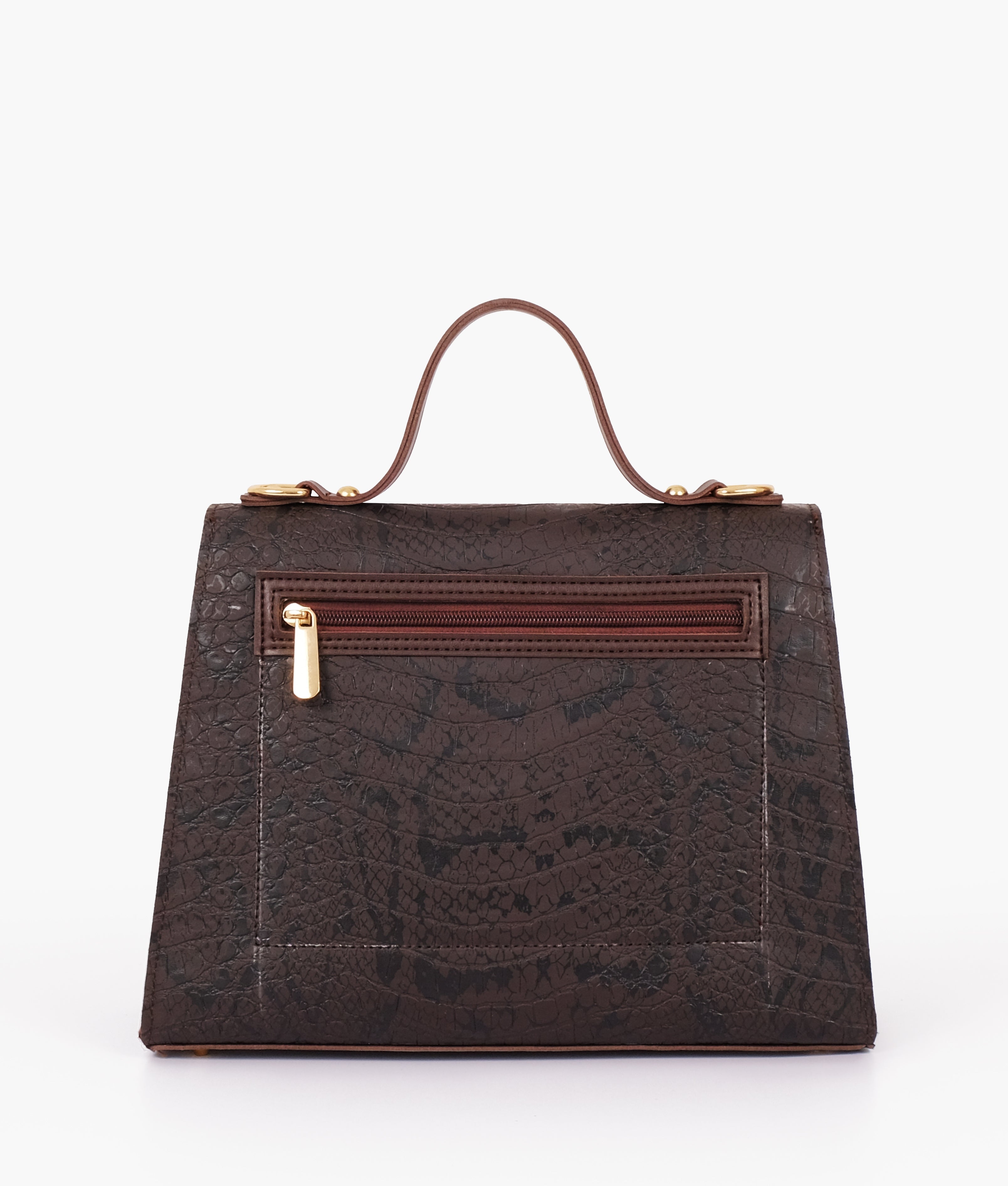 LumaVex - Dark brown crocodile cross-body bag with top-handle