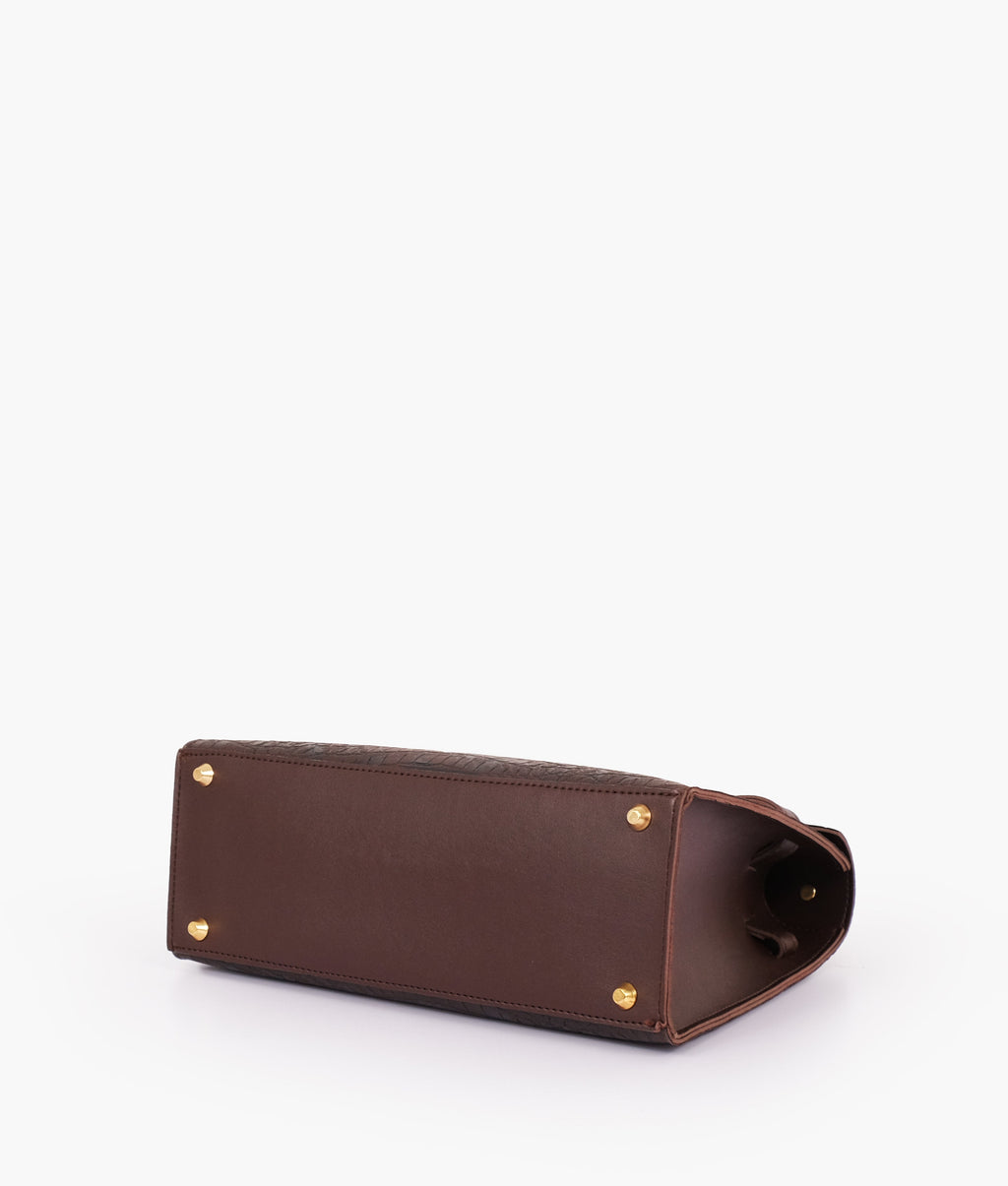LumaVex - Dark brown crocodile cross-body bag with top-handle