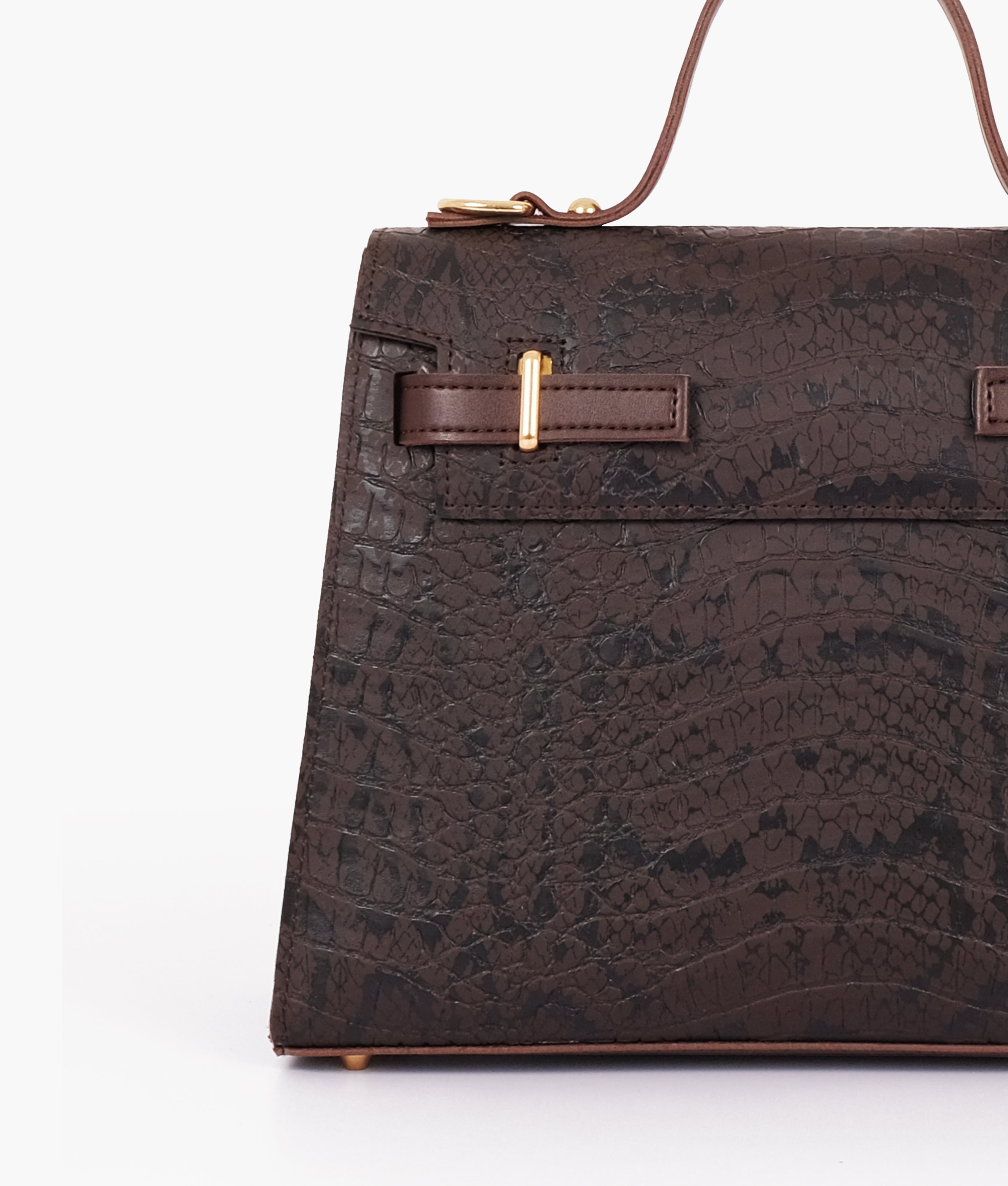 LumaVex - Dark brown crocodile cross-body bag with top-handle