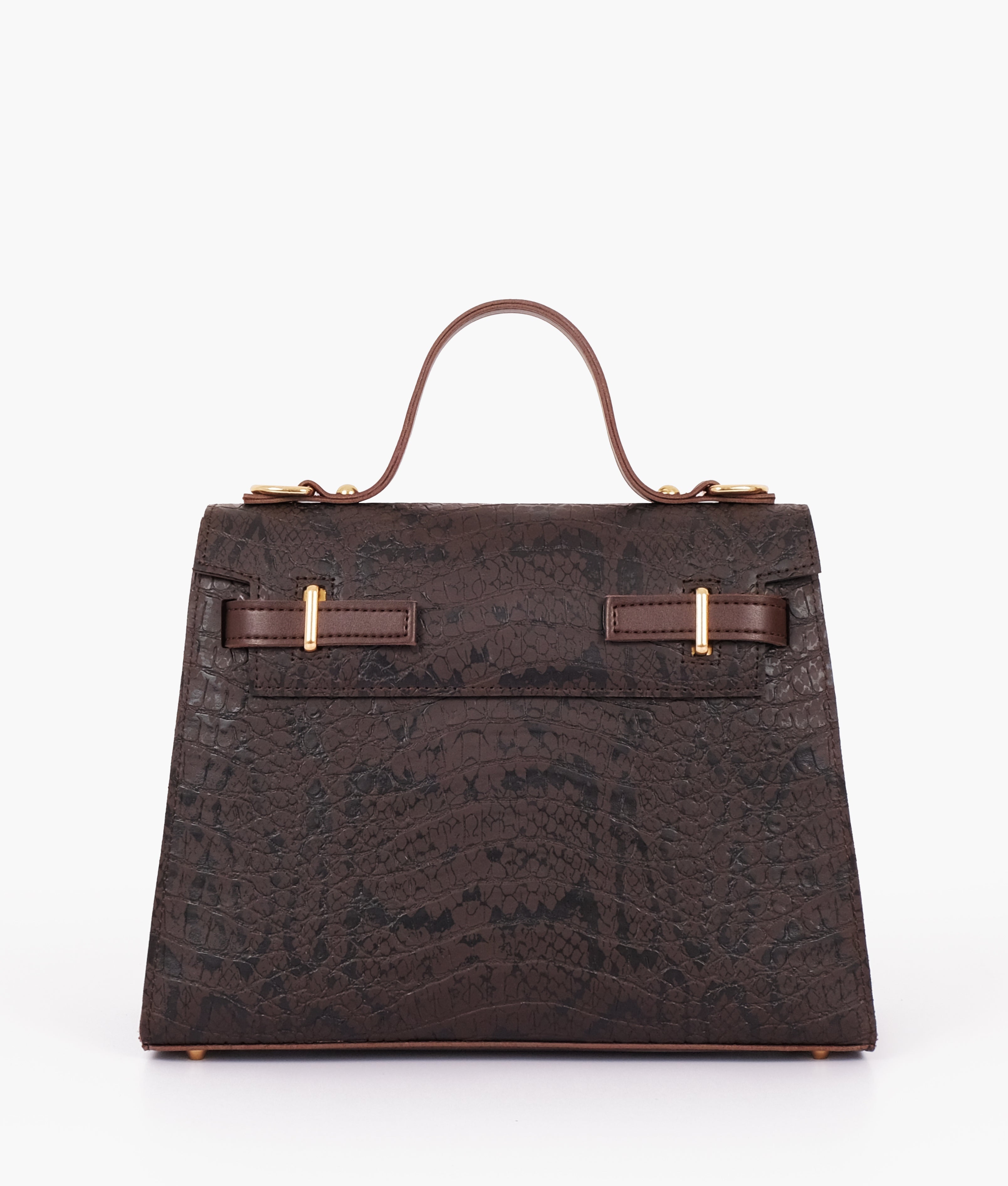 LumaVex - Dark brown crocodile cross-body bag with top-handle