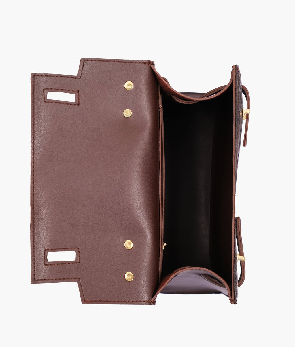 LumaVex - Dark brown crocodile cross-body bag with top-handle