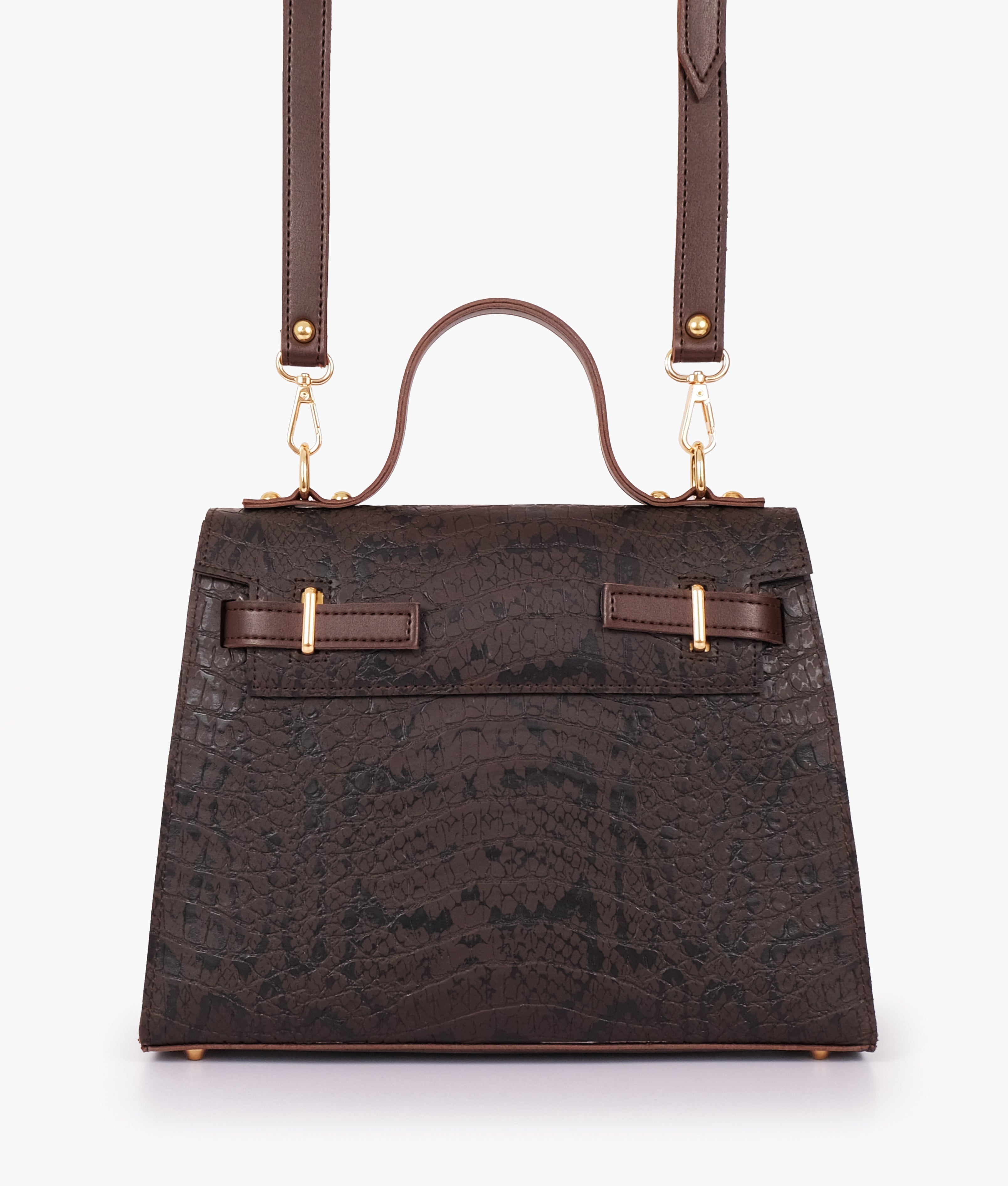 LumaVex - Dark brown crocodile cross-body bag with top-handle
