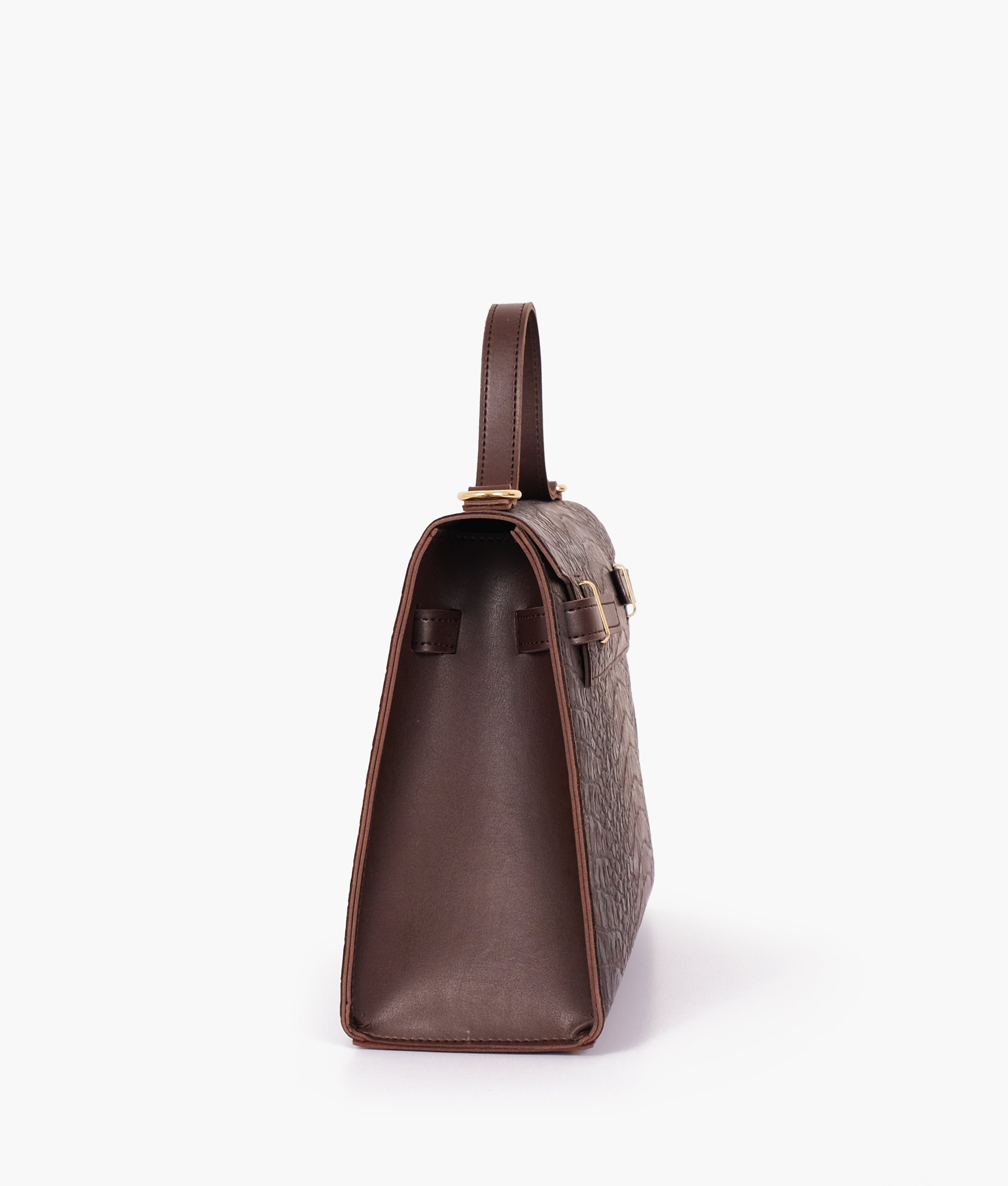 LumaVex - Dark brown crocodile cross-body bag with top-handle