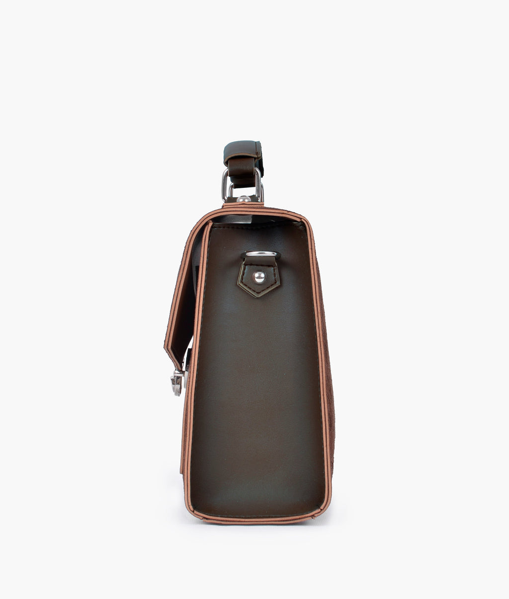 LumaVex - Dark brown suede push-lock messenger bag