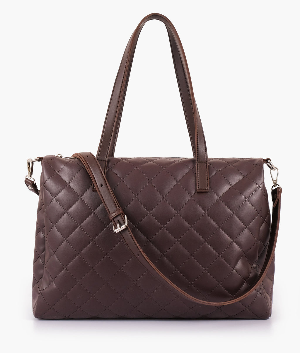 LumaVex - Dark brown quilted carryall tote bag