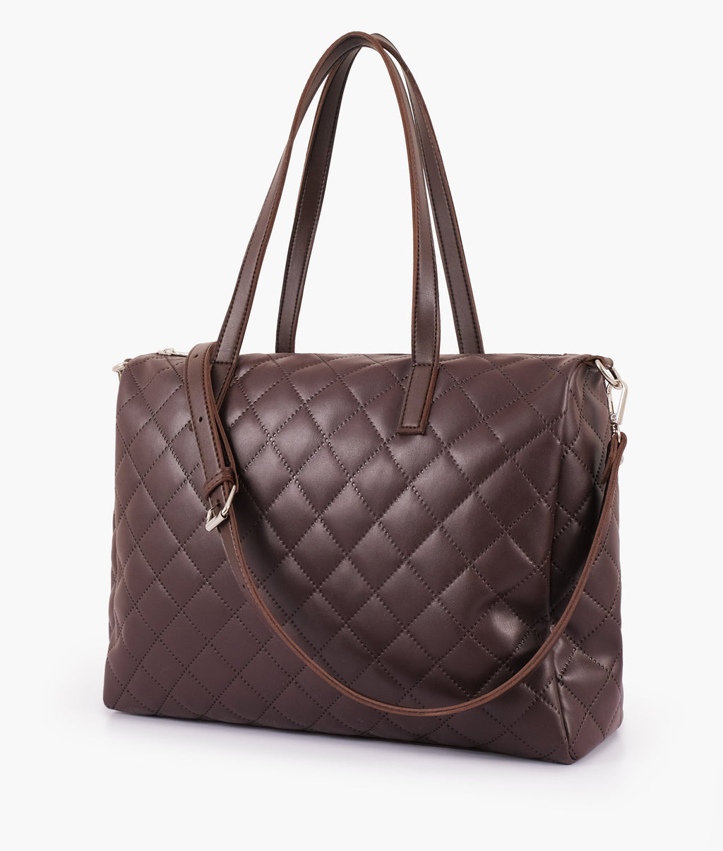 LumaVex - Dark brown quilted carryall tote bag