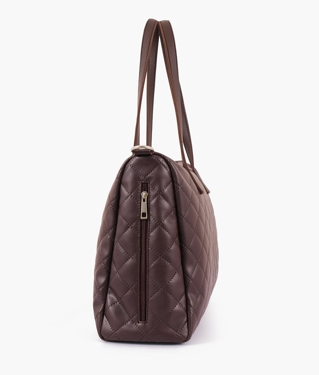 LumaVex - Dark brown quilted carryall tote bag