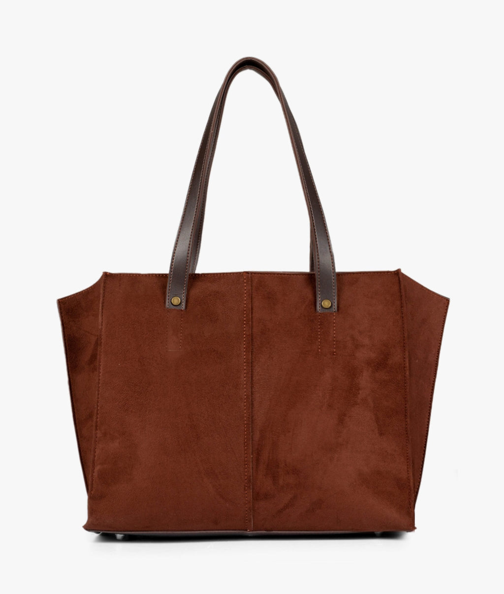 LumaVex - Dark brown suede over the shoulder tote bag