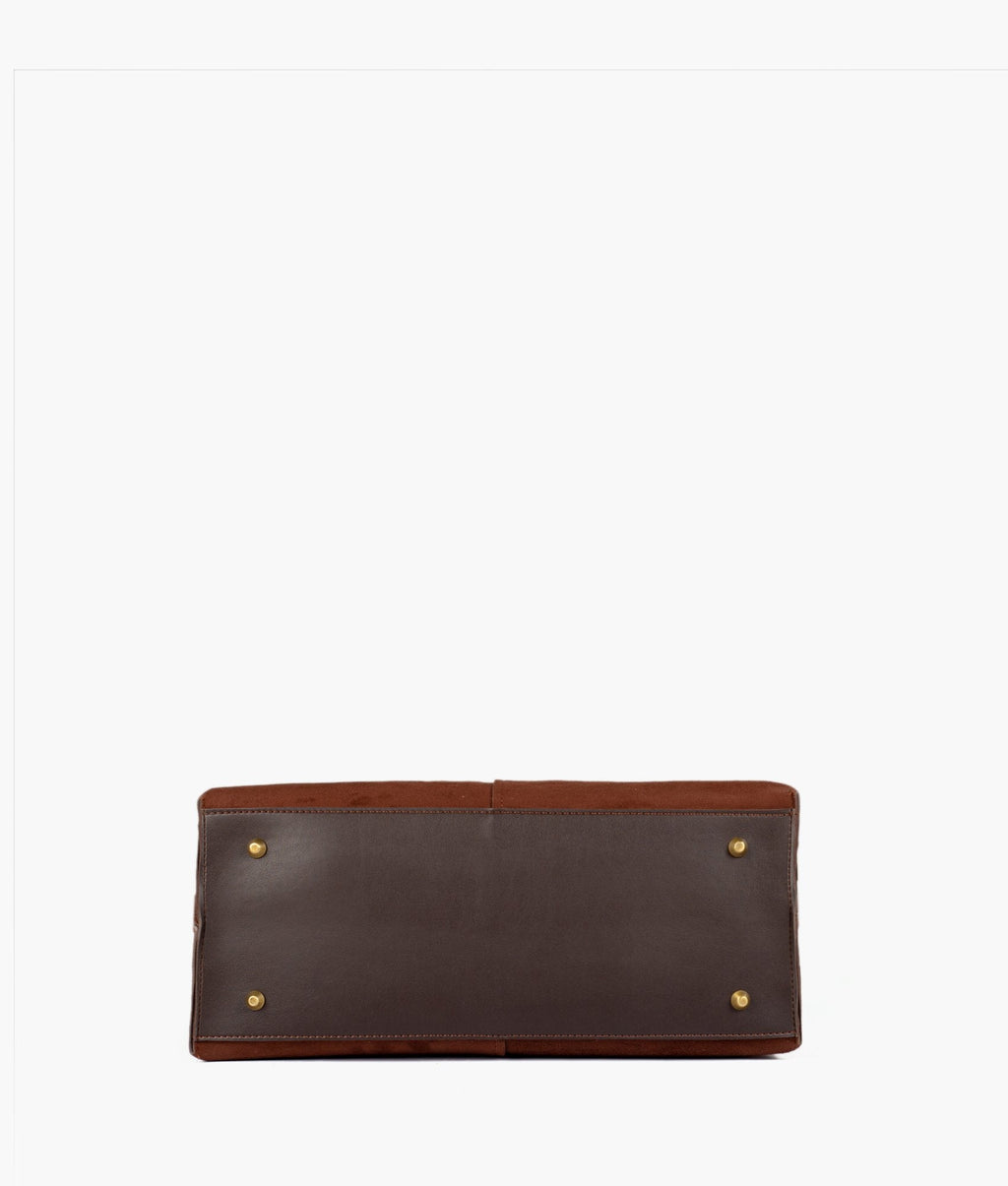 LumaVex - Dark brown suede over the shoulder tote bag