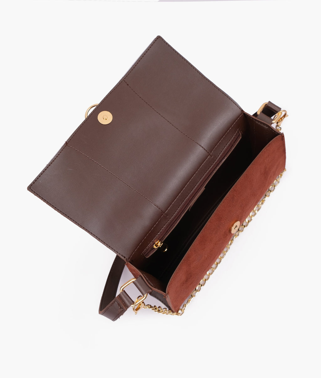 LumaVex - Dark brown suede buckle envelope bag