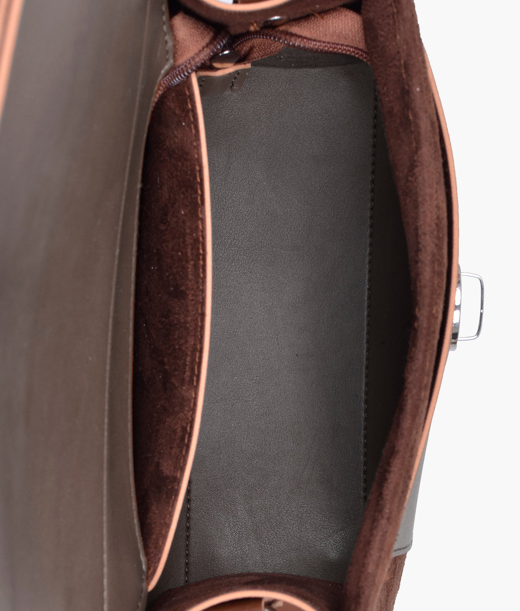 LumaVex - Dark brown suede push-lock messenger bag