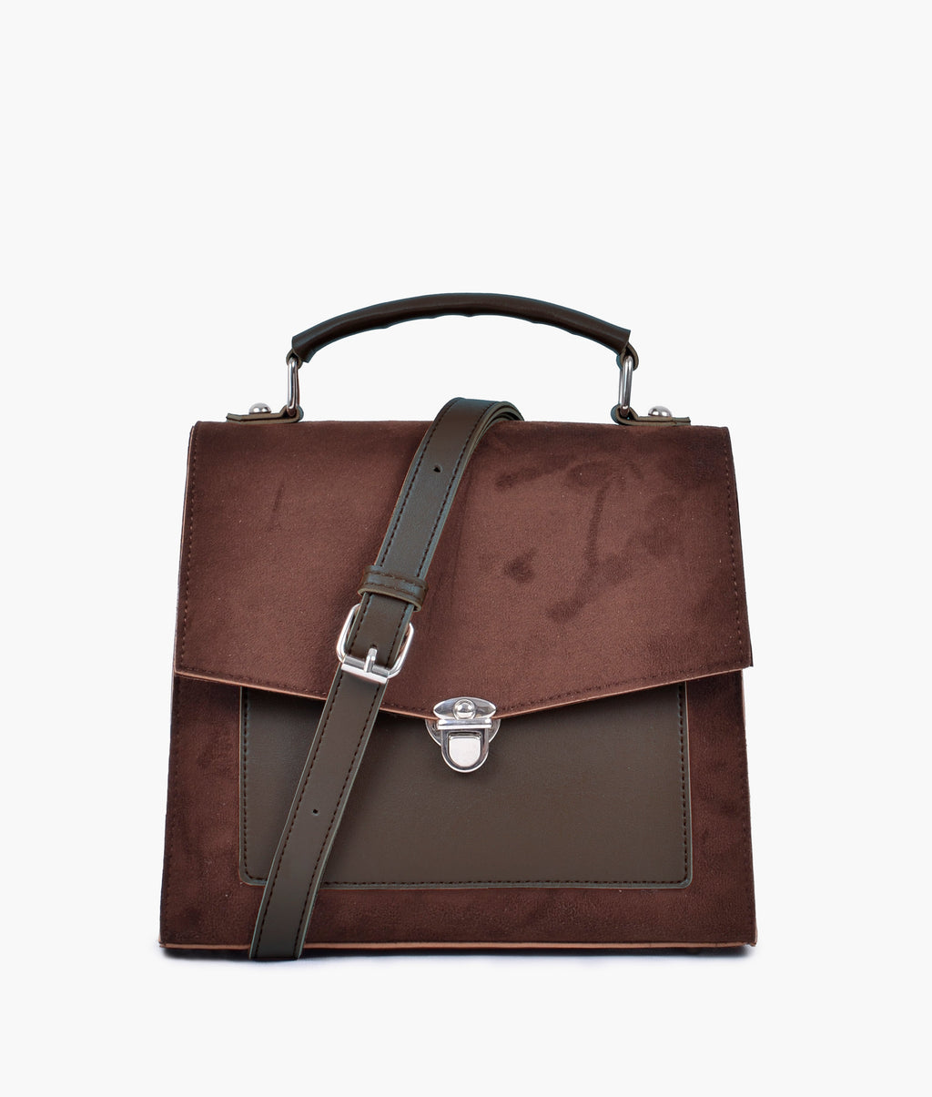 LumaVex - Dark brown suede push-lock messenger bag