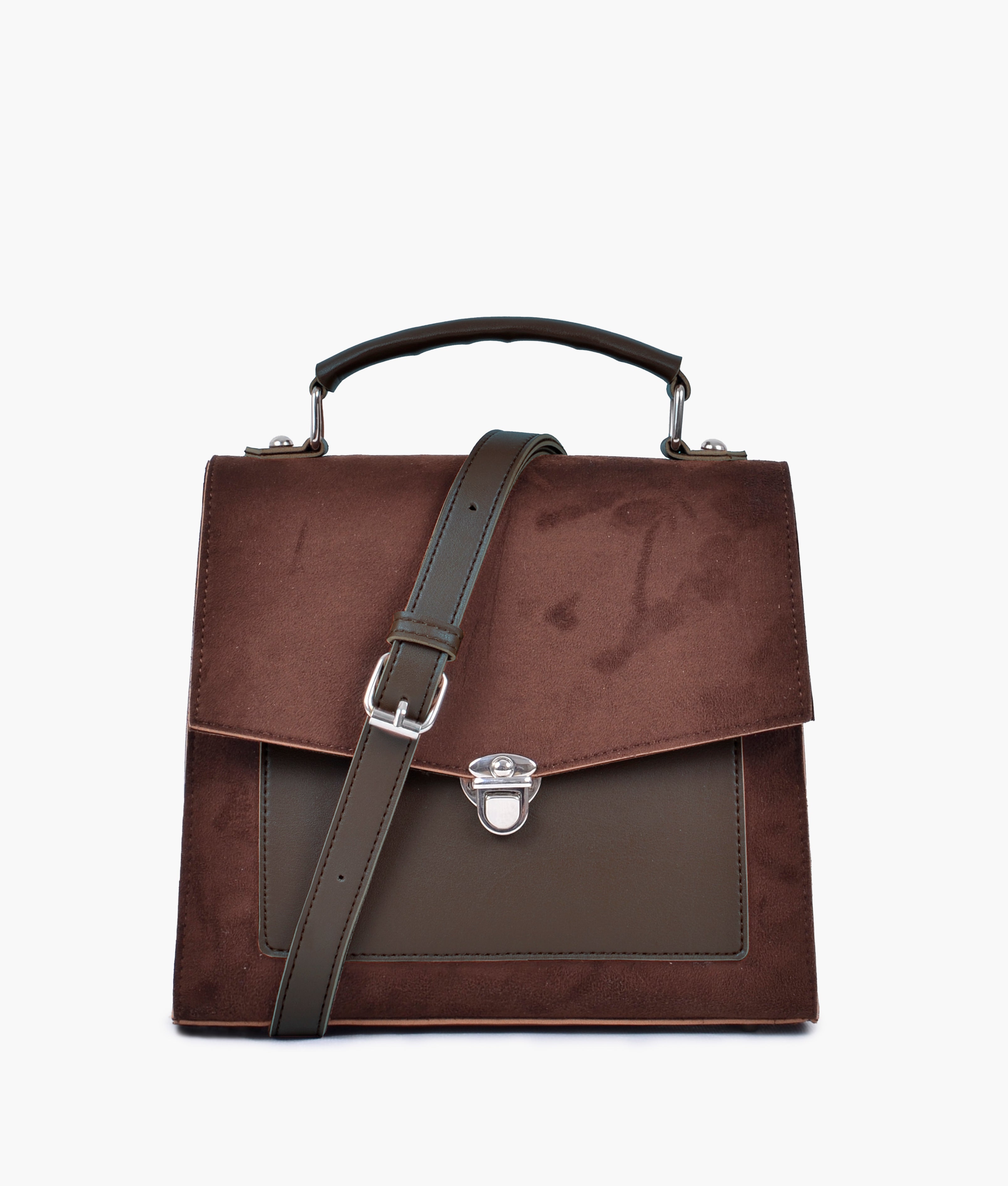LumaVex - Dark brown suede push-lock messenger bag