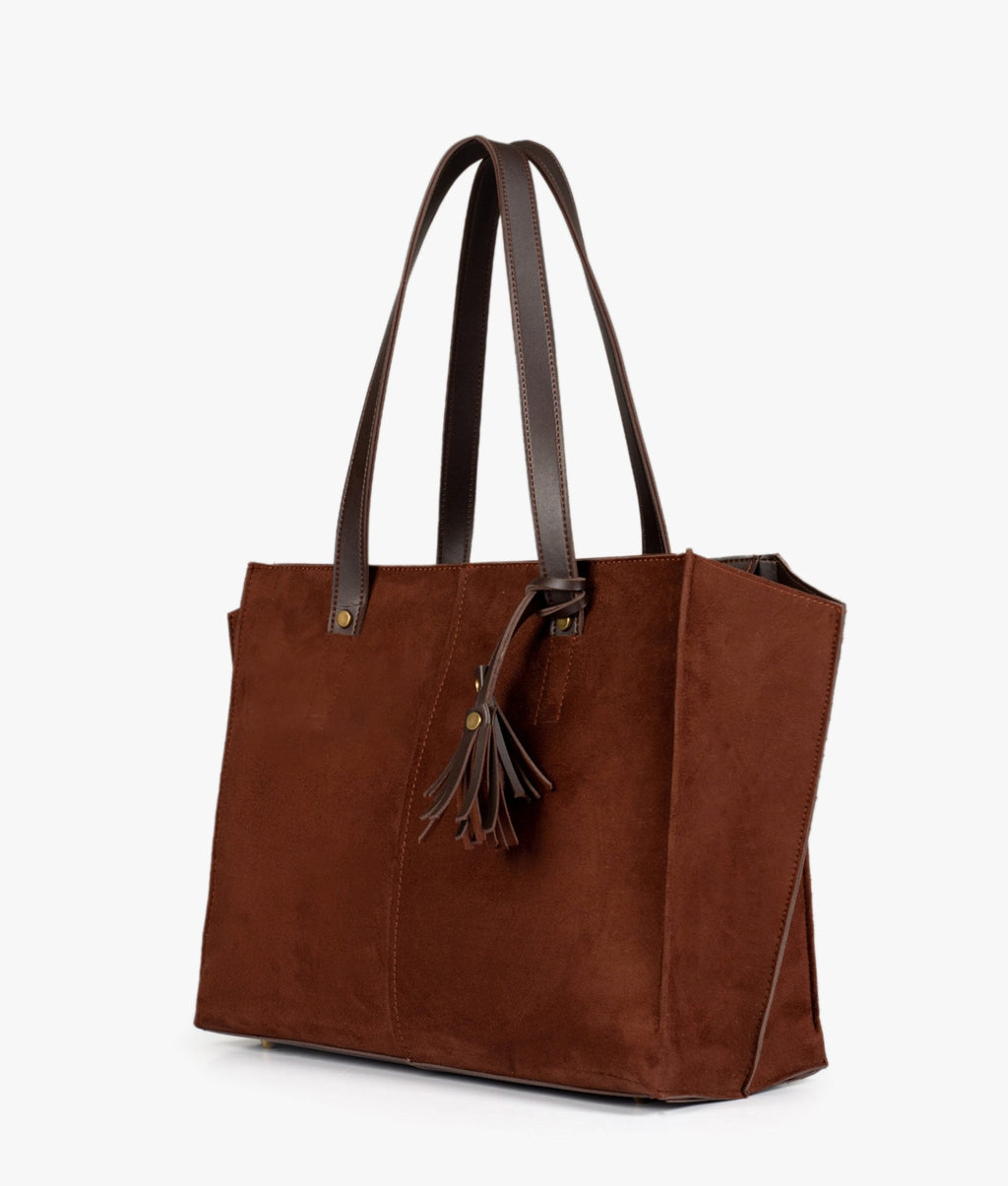 LumaVex - Dark brown suede over the shoulder tote bag