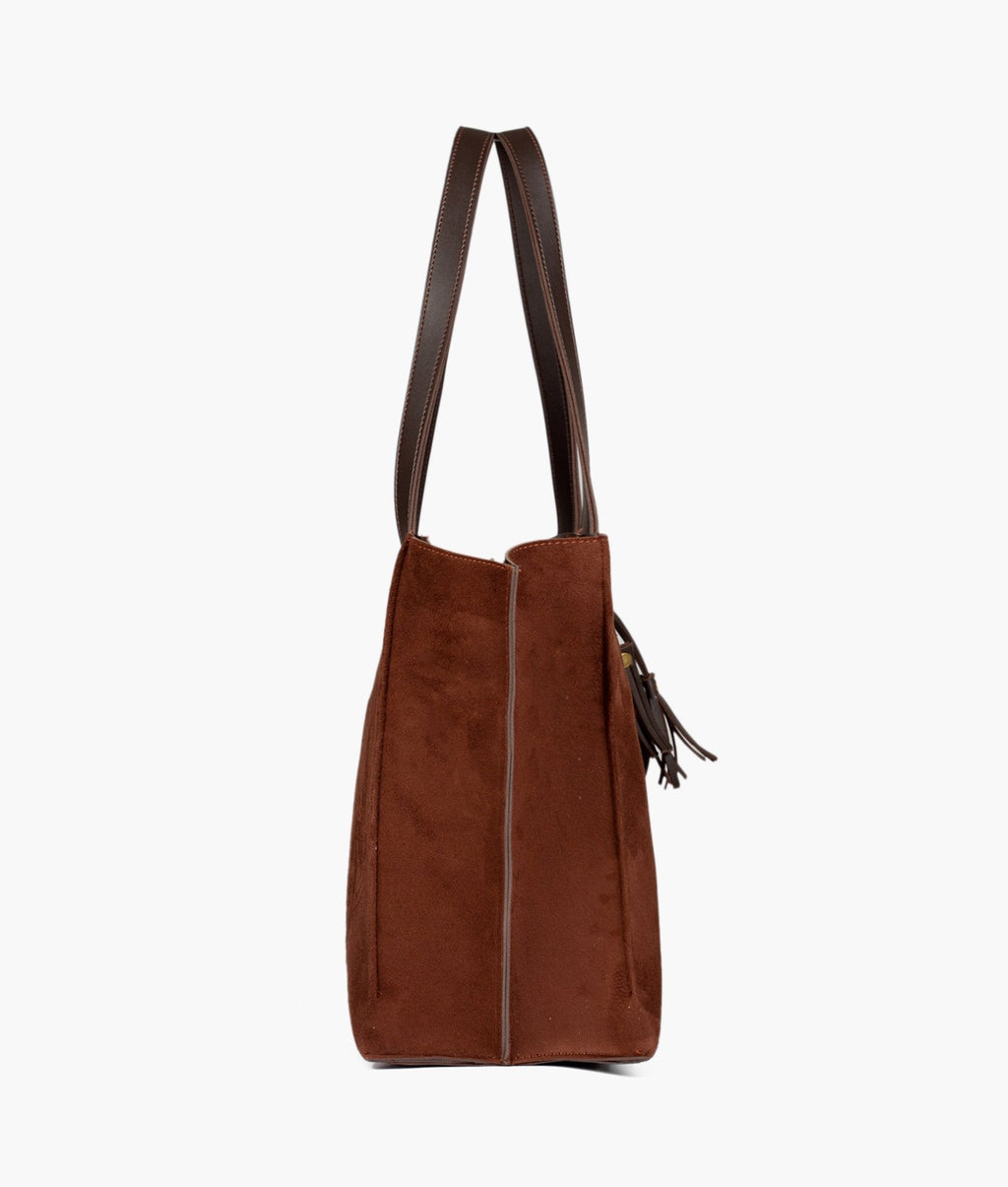LumaVex - Dark brown suede over the shoulder tote bag