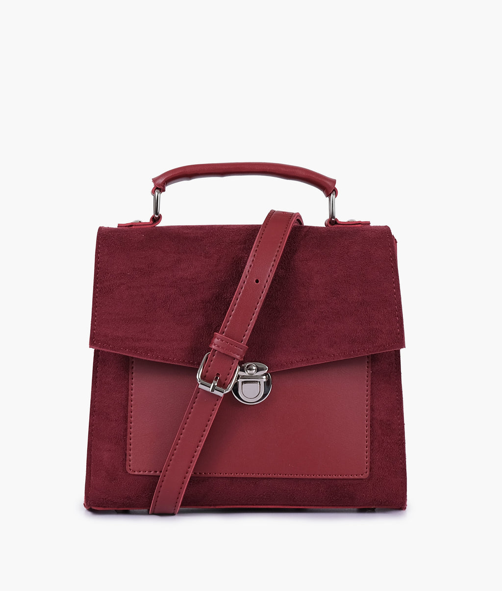 LumaVex - Maroon suede push-lock messenger bag