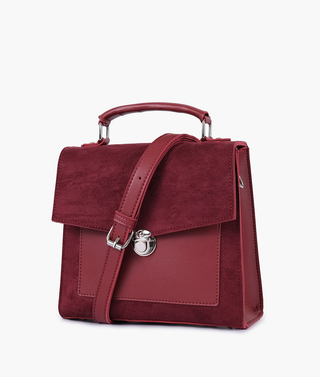 LumaVex - Maroon suede push-lock messenger bag