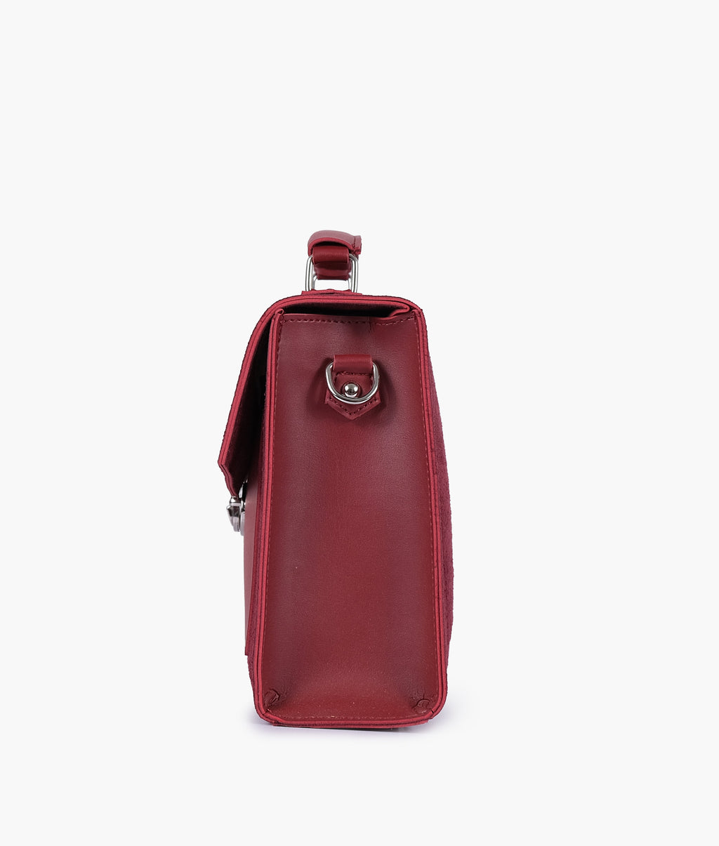 LumaVex - Maroon suede push-lock messenger bag