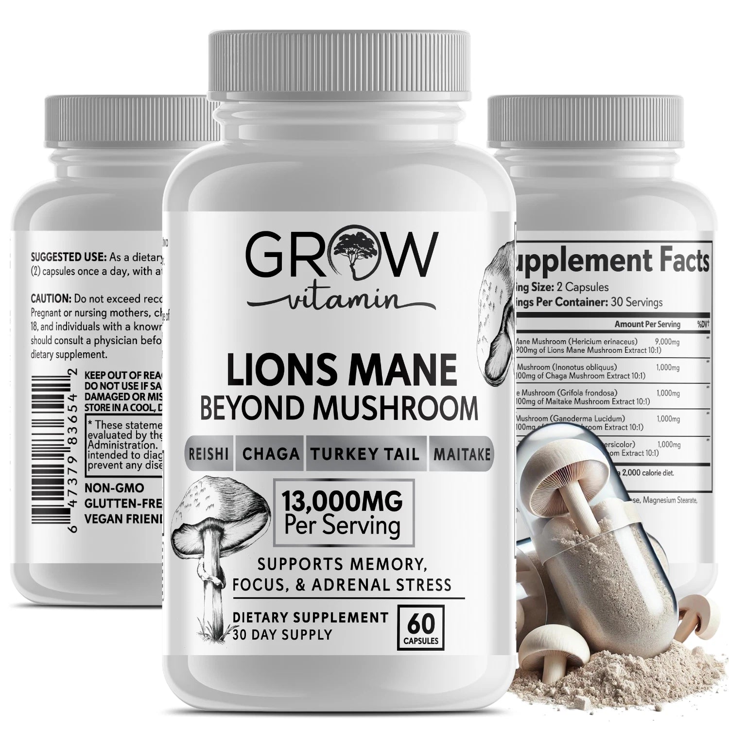 Organic Lion’s Mane Mushroom Capsules – Brain Support, Focus & Memory Boost (120 Count)