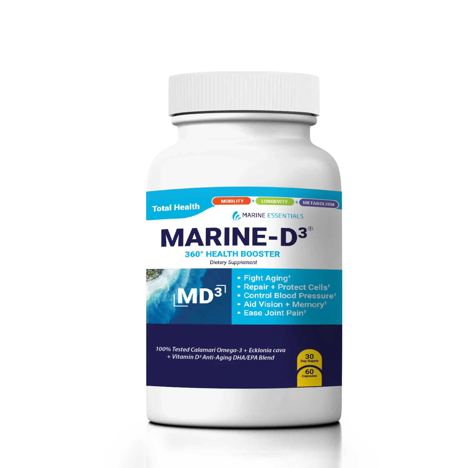 Marine Omega-3 + Vitamin D3 Complex – Anti-Aging, Brain & Heart Support (60 Capsules)