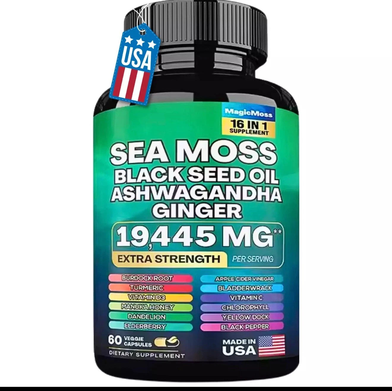 NatureFusion 16-in-1 Superfood Capsules – Sea Moss, Black Seed Oil, Ashwagandha & Herbal Multivitamin Complex (60 Count)
