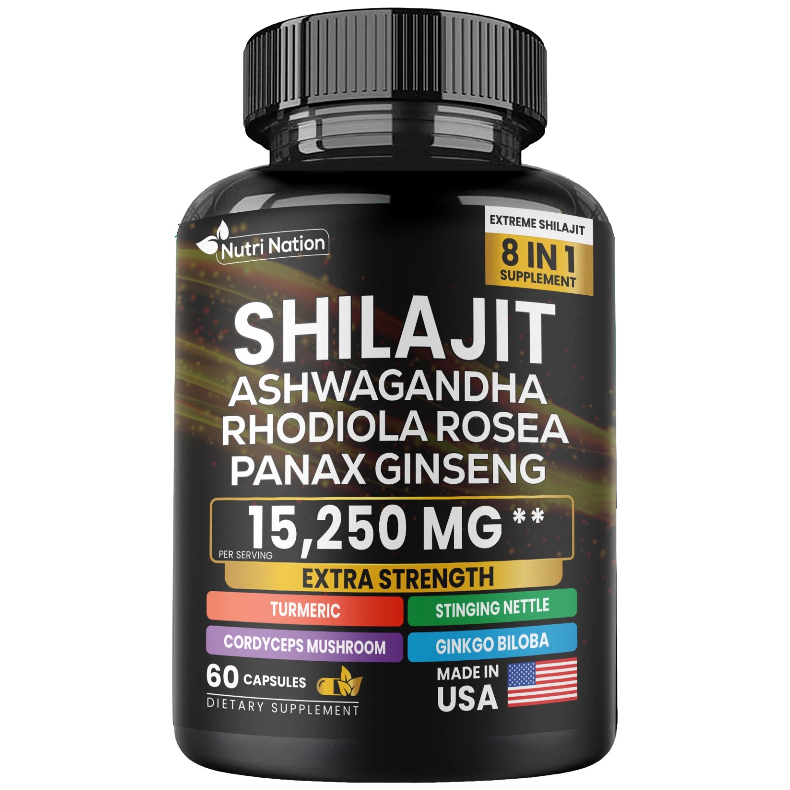 PureVital Shilajit Energy Complex – Herbal Multivitamin Capsules with Ashwagandha, Turmeric & Cordyceps (60 Count)