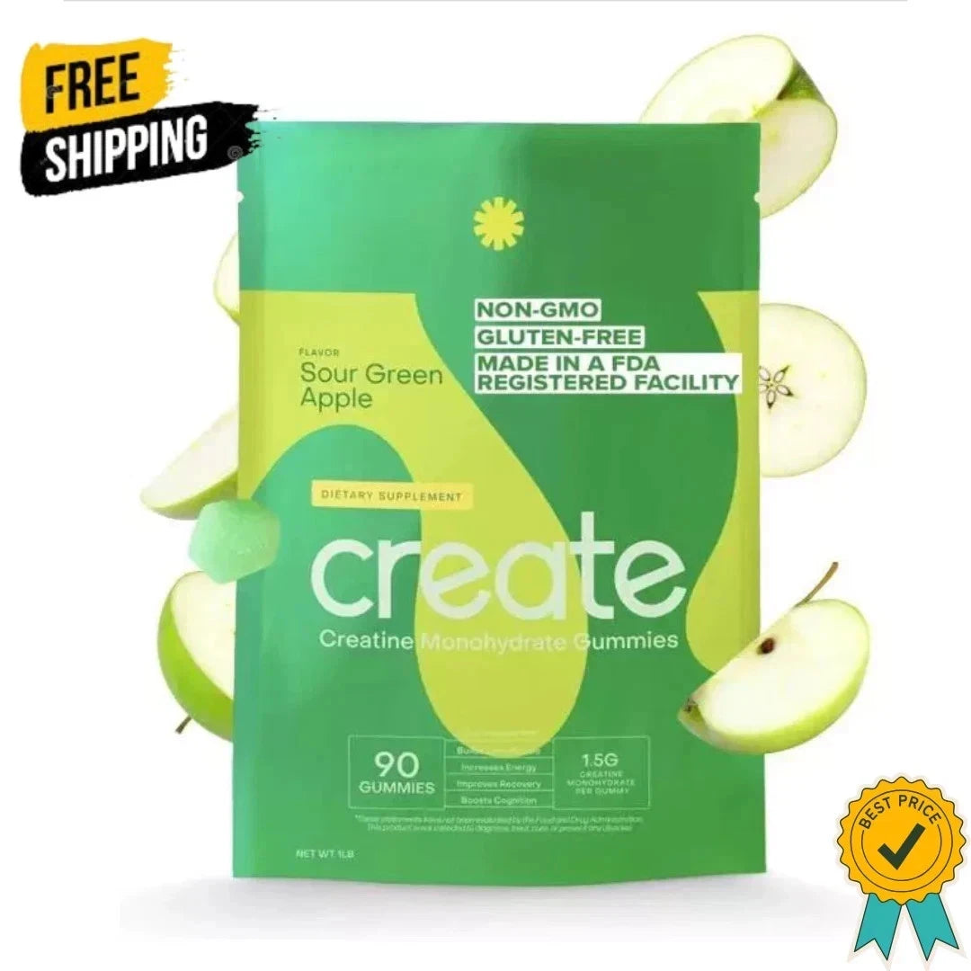 Advanced Creatine Gummies – 1.5g Per Gummy for Muscle Strength & Performance – Sour Green Apple Flavor, Gluten-Free (90 Gummies)
