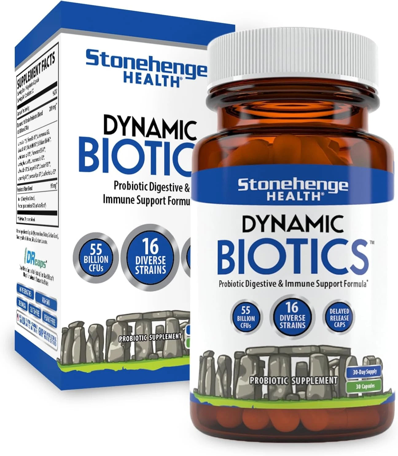 High Potency Probiotic Complex – 55 Billion CFU, 16 Strains + Prebiotic Fiber | Gut Health & Digestive Support | 30 Veg Capsules