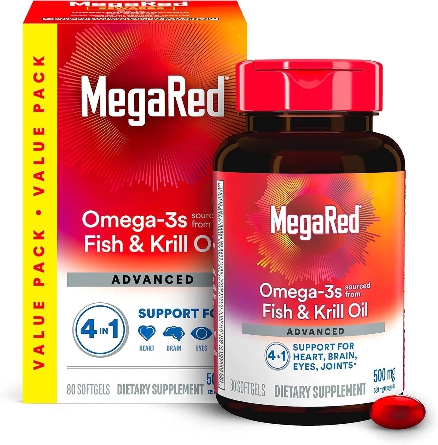 Advanced Krill Oil Omega-3 Softgels – 500mg High Absorption Formula for Heart Health & Energy (80 Count)