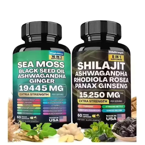 VitalCore Daily Energy & Wellness Duo – Sea Moss Multi-Mineral + Shilajit Herbal Power Capsules (120 Count)